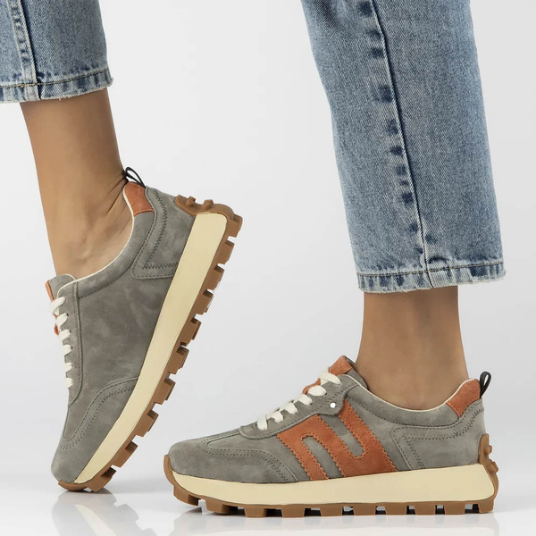 Sneakersy damskie - Filippo DP6743/25, khaki, sznurowane