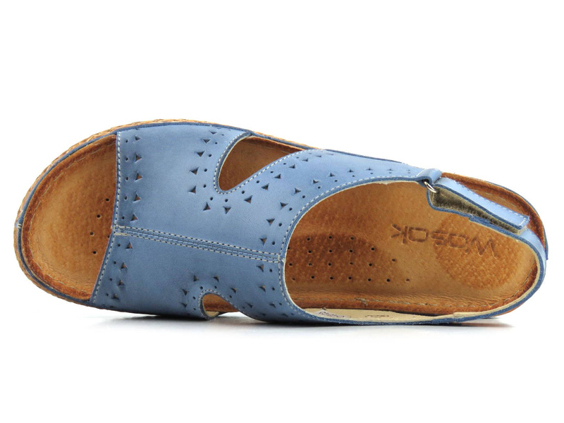 Skórzane sandały damskie z ażurowym wzorem - WASAK 0652, granatowe