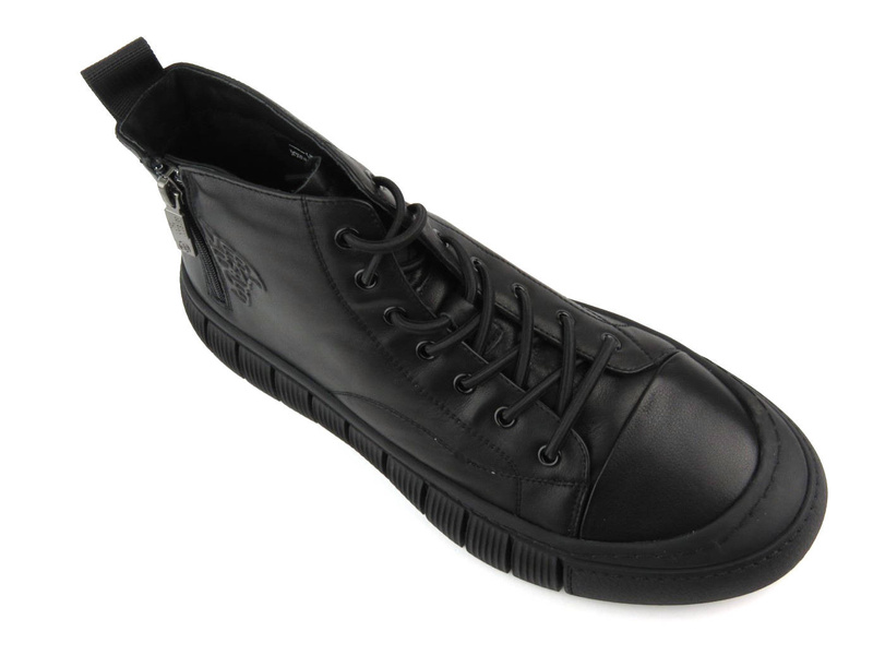 Skórzane sneakersy męskie za kostkę - JOHN DOUBARE 7092, czarne