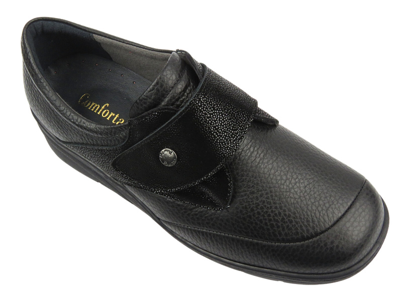 Półbuty Damskie Comfortable 940389-01 Czarne Na Rzepy - Tęgość H