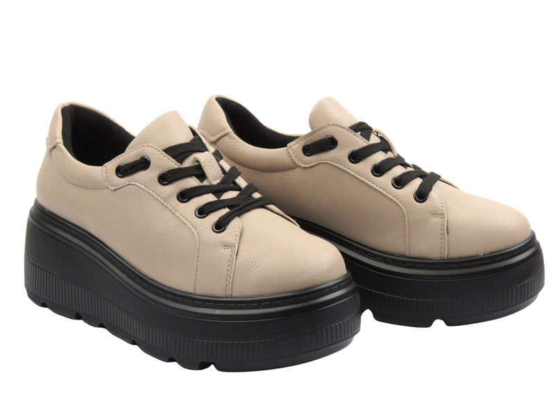 Skórzane sneakersy damskie khaki Cambell 25-19374