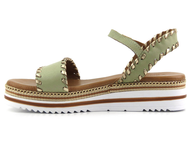 Sandały damskie na platformie - VENEZIA ESTI 261600, zielone ze złotymi przeszyciami