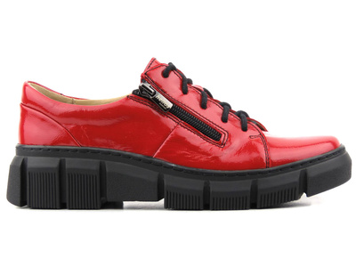 Skórzane półbuty damskie z połyskiem - HELIOS Komfort 413, czerwone