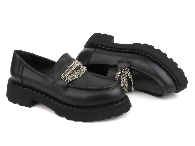 Loafersy damskie z ozdobną cholewką - VENEZIA 00103420D 827, czarne