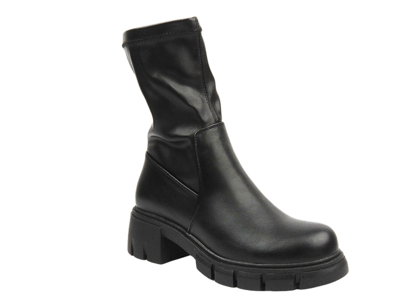 Damskie Botki Na Obcasie - Potocki 24-11308 Czarne Na Zamek