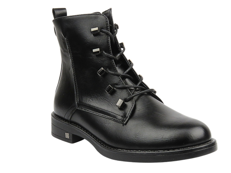 Ocieplane Botki Damskie - Potocki 24-12456 Czarne Na Zamek