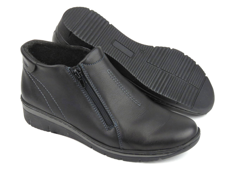 Botki damskie zapinane na dwa suwaki - HELIOS Komfort 545-2, czarne