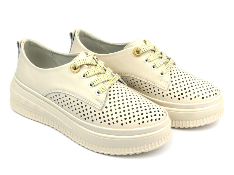 Ażurowe półbuty, sneakersy damskie - Artiker 54C1707, beżowe