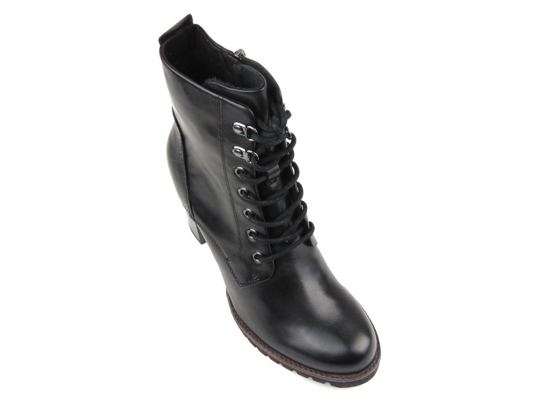 Skórzane botki damskie na słupku - Marco Tozzi 25200, czarne