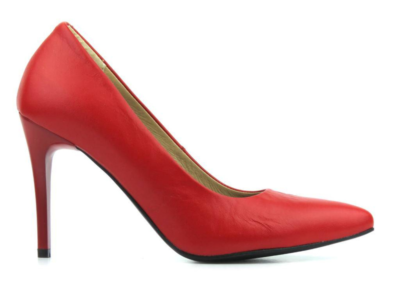 Eleganckie, skórzane czółenka na szpilce - KATI 1898, czerwony