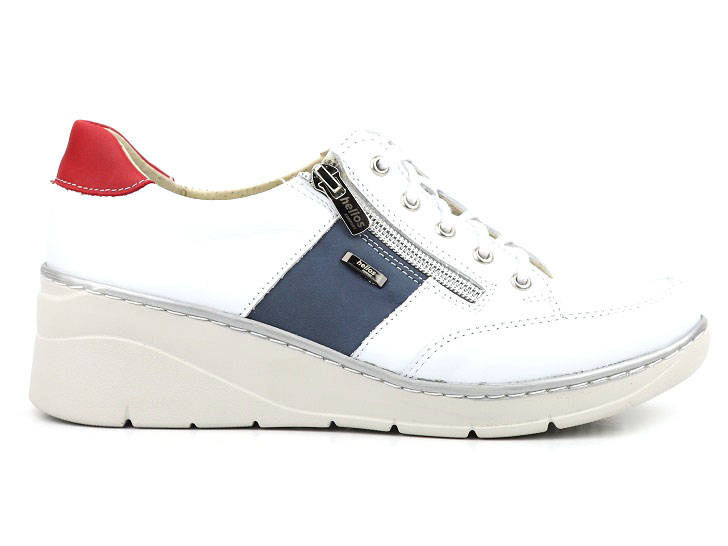 Skórzane półbuty damskie, sneakersy z granatowym zdobieniem - HELIOS Komfort 406, białe 3