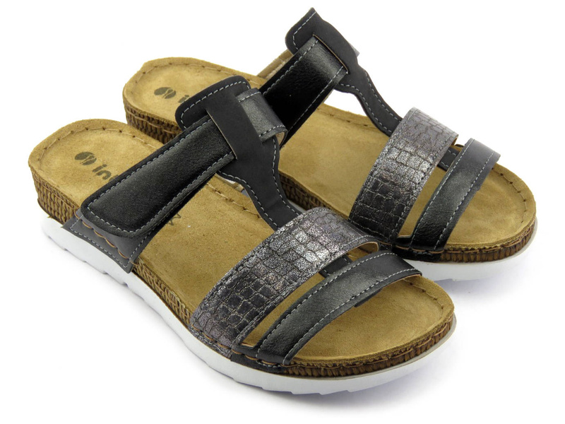 Wygodne klapki damskie na rzep - INBLU OF-28, czarne