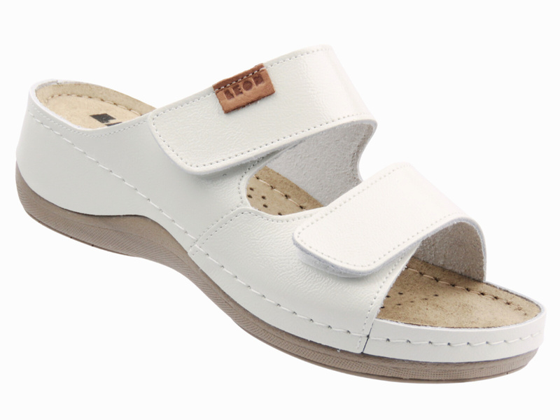 Skórzane Klapki Damskie Leon 931 białe