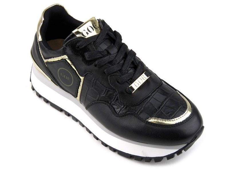 Sneakersy, buty sportowe damskie GOE A-204 czarne ze złotymi dodatkami