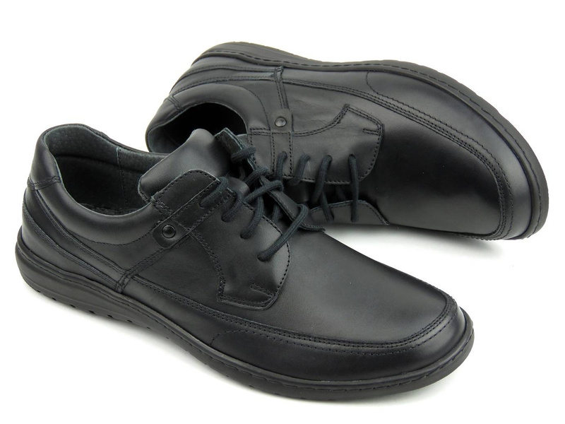 Skórzane półbuty męskie na co dzień - WASAK 0186, czarne