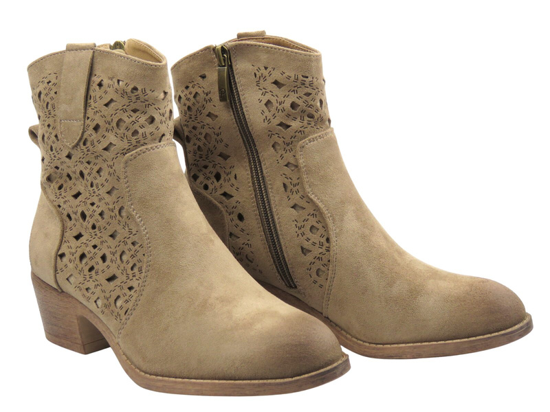 Botki damskie ażurowe beżowe Potocki 25-12747