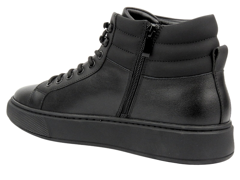 Skórzane Sneakersy Męskie - VENEZIA D13B1R218-1 Czarne Na Zamek