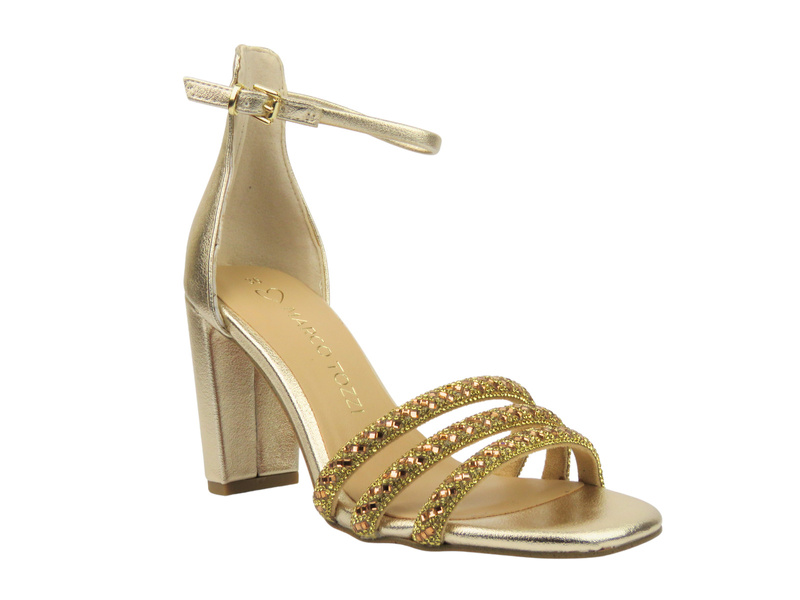 Sandały damskie eleganckie na słupku złote Marco Tozzi 2-28318-44