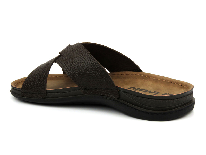 Skórzane klapki męskie - INBLU GV-01I, ciemnobrązowe