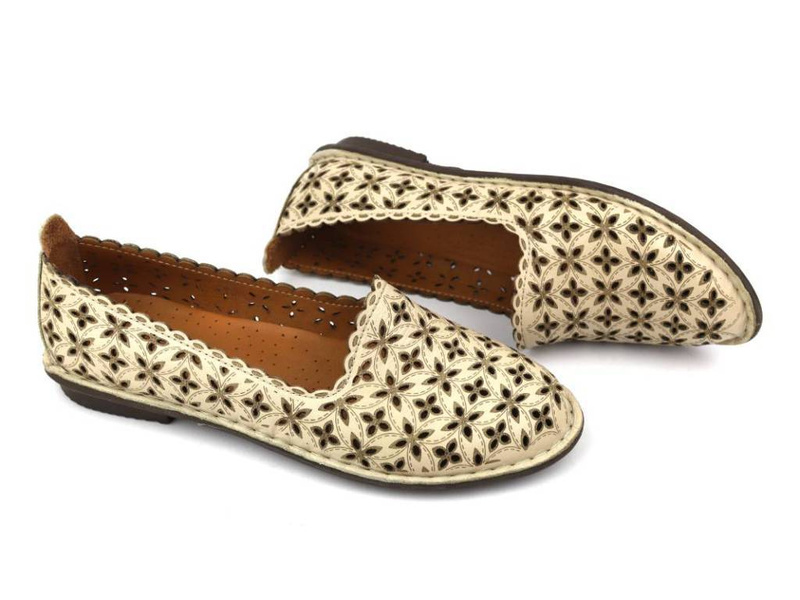 Ażurowe półbuty / baleriny / lordsy damskie - VENEZIA 301 115-1, beżowe