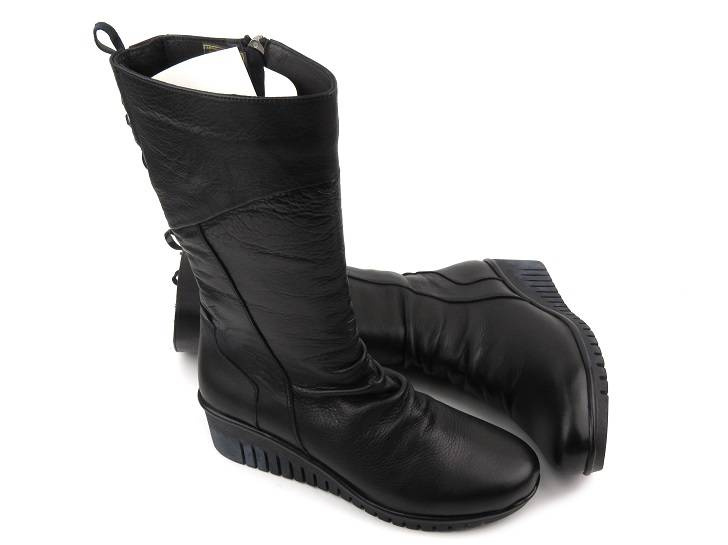 Kozaki damskie na koturnie - COMFORTABEL 970013-01, czarne