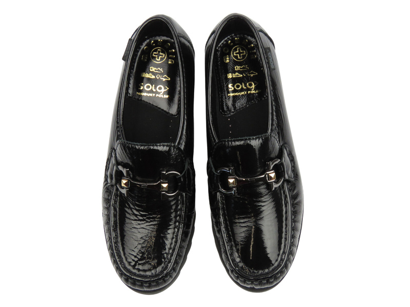 Skórzane półbuty, mokasyny damskie czarne Solo 014W