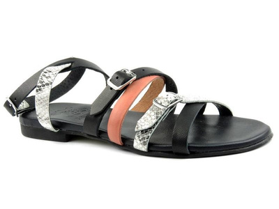 Skórzane sandały damskie z paskami - GIS BI, czarne