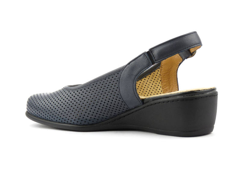 Wygodne sandały damskie na koturnie - Kosela Medic 9282, granatowe