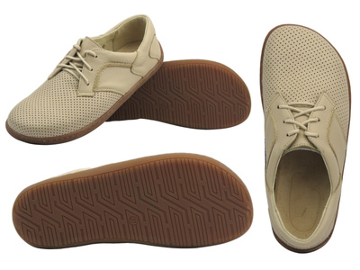 BareFoot skórzane minimalistyczne buty damskie ecru Helios Komfort 715-2B