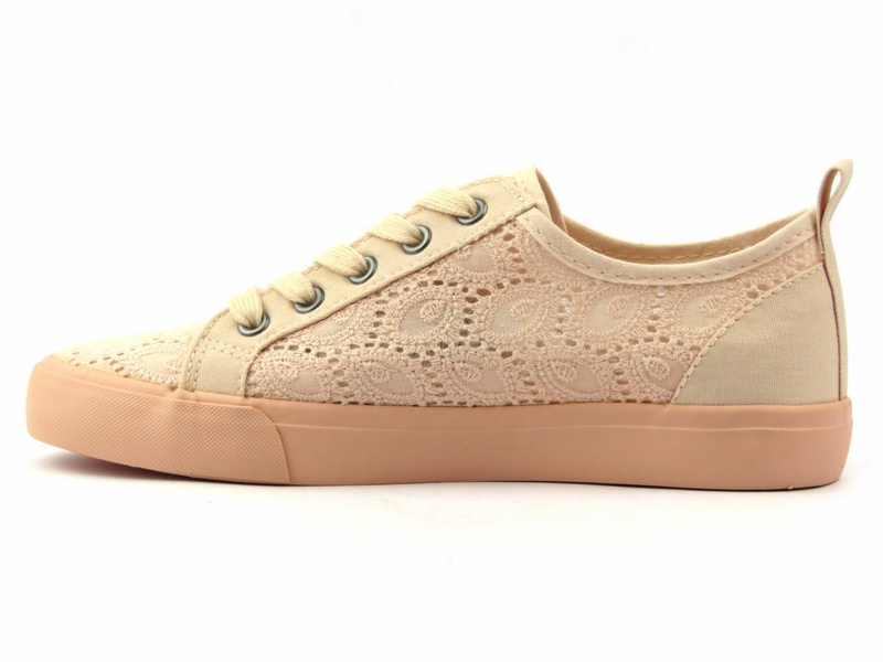 Przewiewne trampki damskie z koronką - Big Star JJ274059, nude