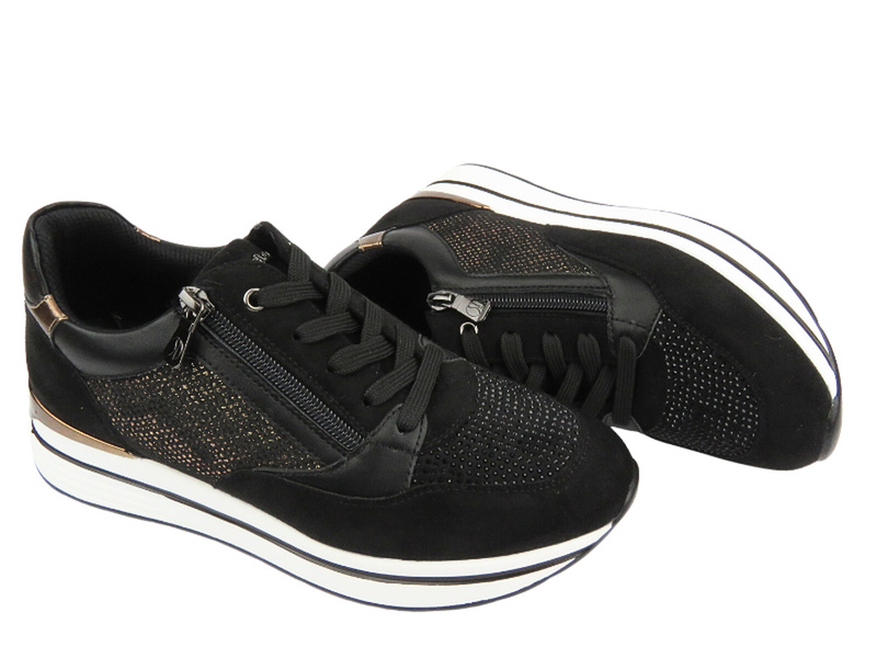 Sneakersy damskie z kryształkami czarne INBLU IN-388