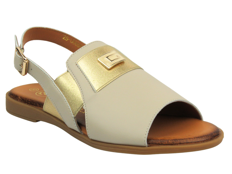 Skórzane sandałki damskie - Cambell 25-00658, beżowe