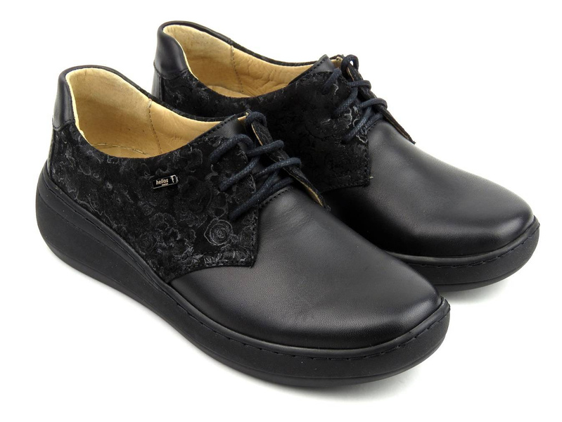 Półbuty damskie z kwiecistym wzorem - HELIOS Komfort 390S, czarne