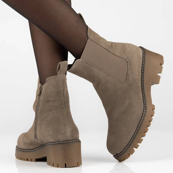 Skórzane botki, trapery damskie na platformie- Filippo DBT4805/23, beżowe