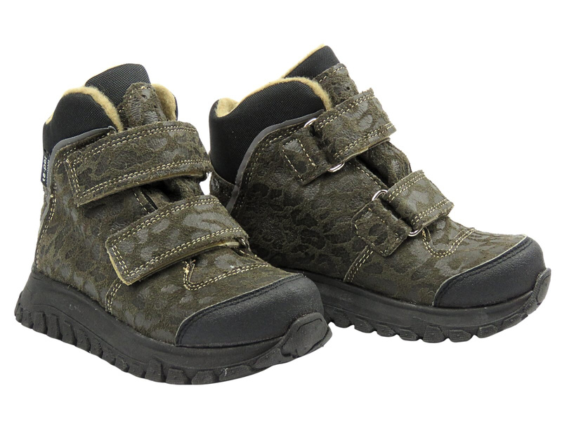 Botki dziecięce skórzane Jamet 2218, zielone w panterkę