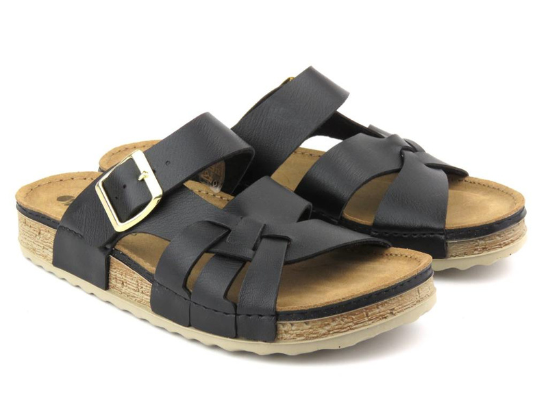 Wygodne klapki damskie z klamrą - Inblu AT-28, czarne