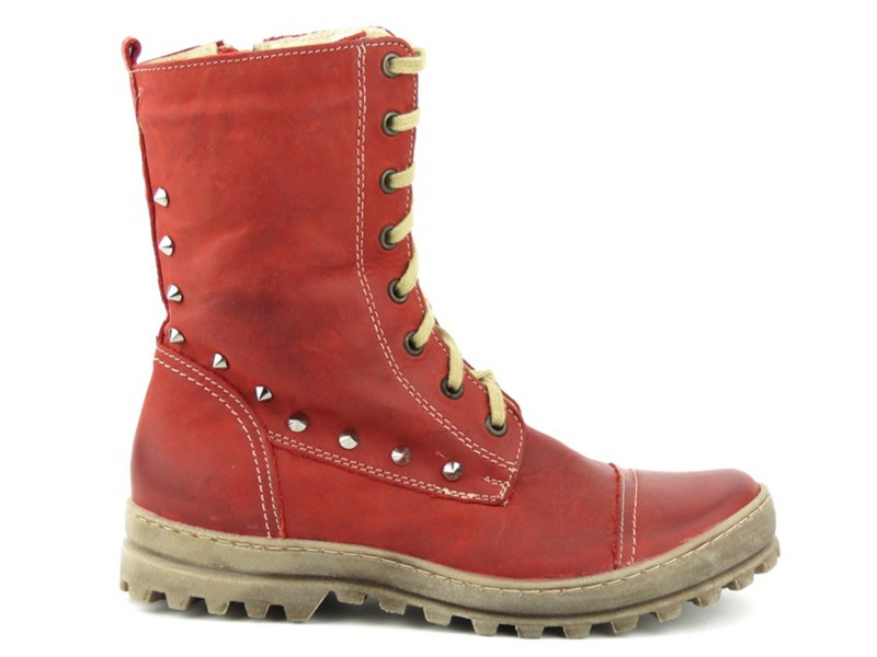 Skórzane, ciepłe trapery damskie z ćwiekami - HELIOS KOMFORT 625, czerwone