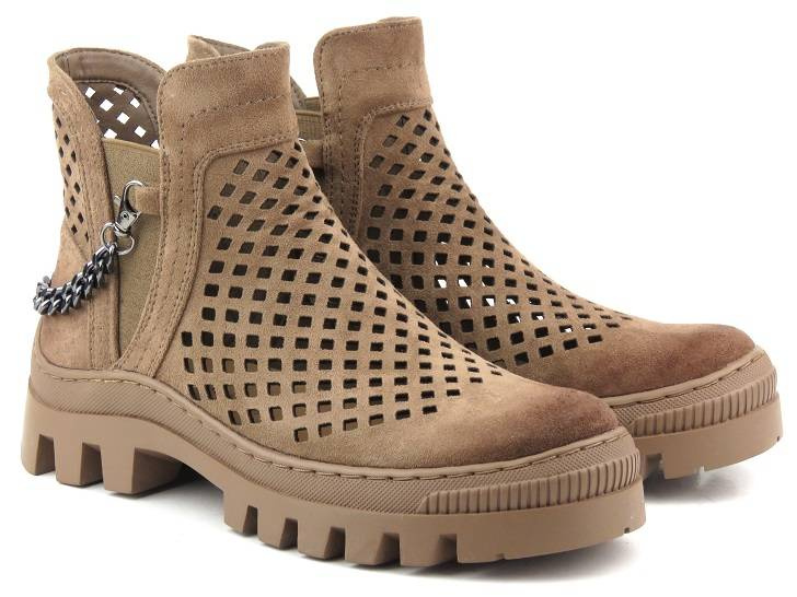 Botki damskie wiosenne, ażurowe workery - Potocki 23-12028BR, brązowe