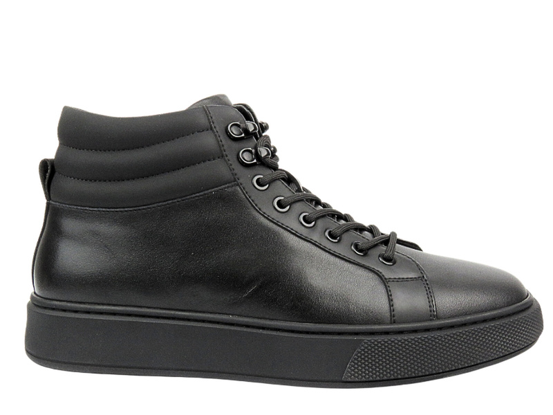 Skórzane Sneakersy Męskie - VENEZIA D13B1R218-1 Czarne Na Zamek