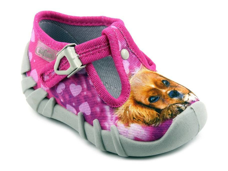 Kapcie dziecięce dziewczęce Befado 110P415, różowe z pieskami