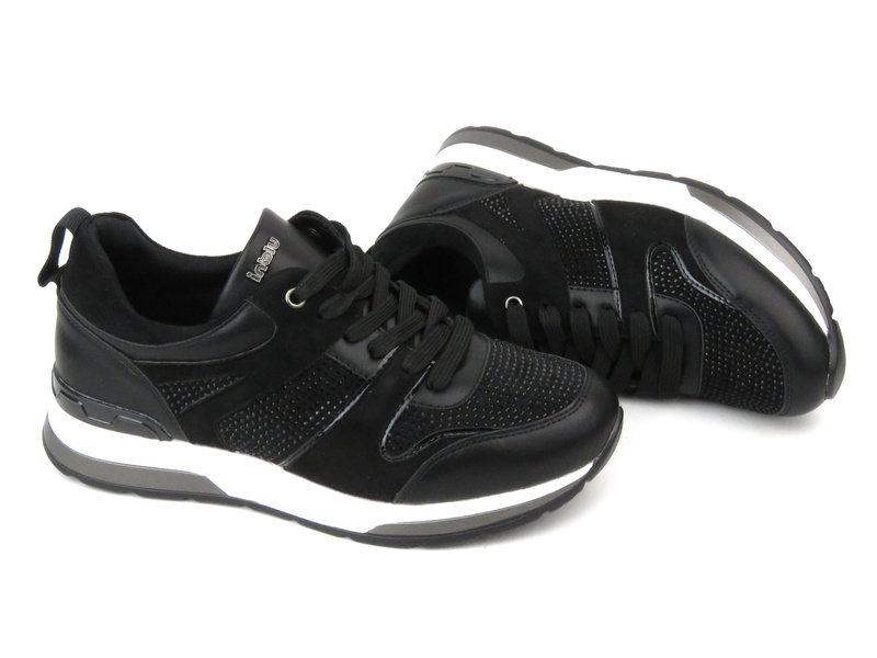 Sneakersy damskie ze skóry ekologicznej - INBLU IN-1303, czarne