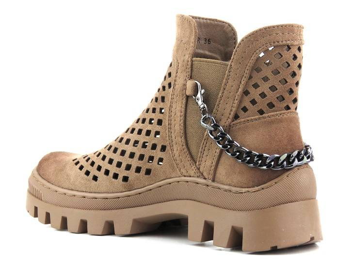 Botki damskie wiosenne, ażurowe workery - Potocki 23-12028BR, brązowe