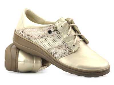 Skórzane półbuty damskie polskiego producenta HELIOS Komfort 399, złote