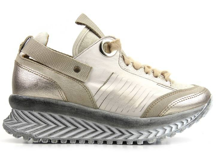 Skórzane sneakersy damskie na platformie - Maciejka 04916-19, beżowe