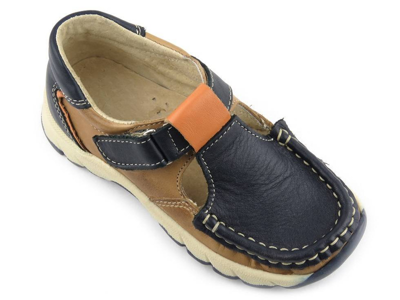 Skórzane półbuty dziecięce chłopięce zapinane na rzep - Helios 228