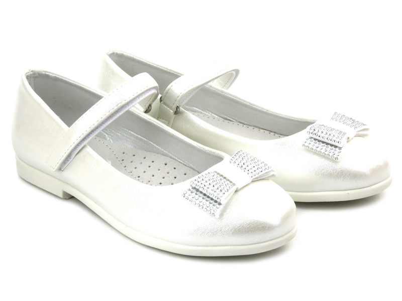 Eleganckie buty, czółenka komunijne na obcasie - Wojtyłko 22018, białe 