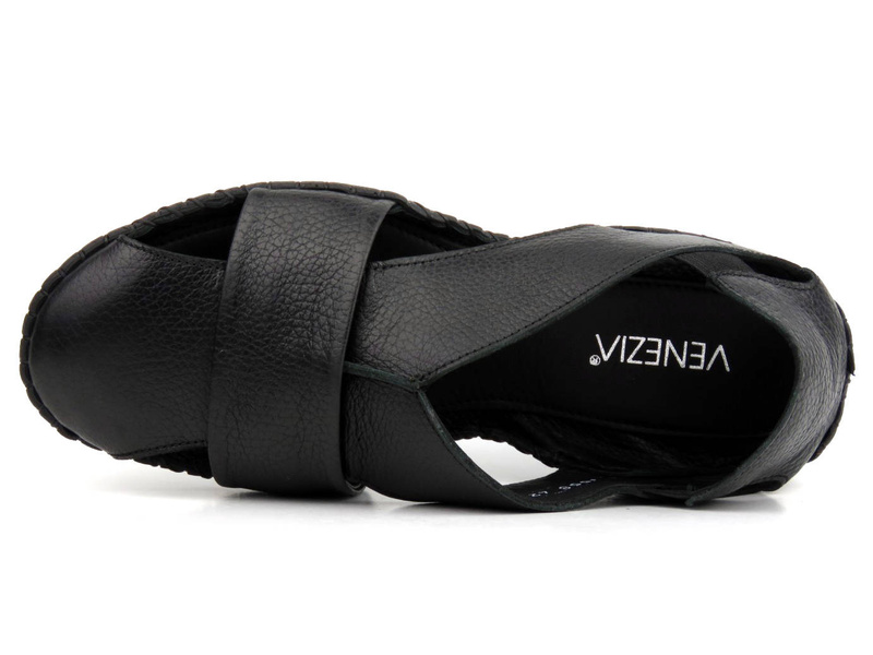 Wsuwane sandały męskie ze skóry naturalnej - VENEZIA 3558, czarne