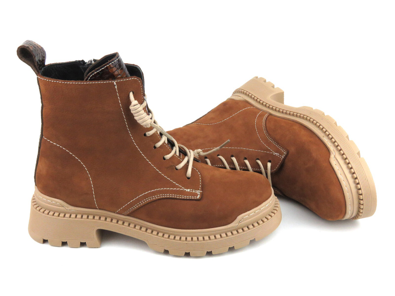 Trapery, botki damskie skórzane - Artiker 53C960, brązowe