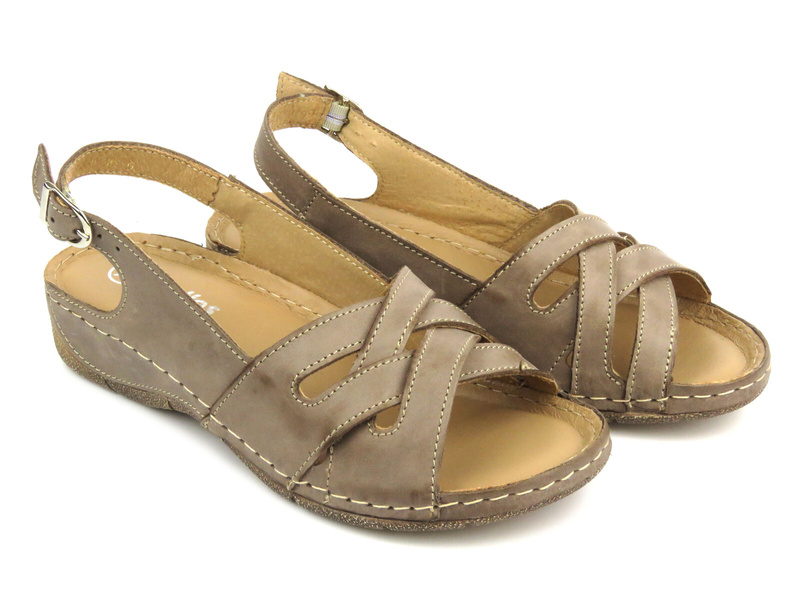 Skórzane sandały damskie - HELIOS Komfort 134, beżowe