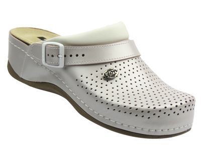 Skórzane Klapki Damskie  Leon 2023 perłowe